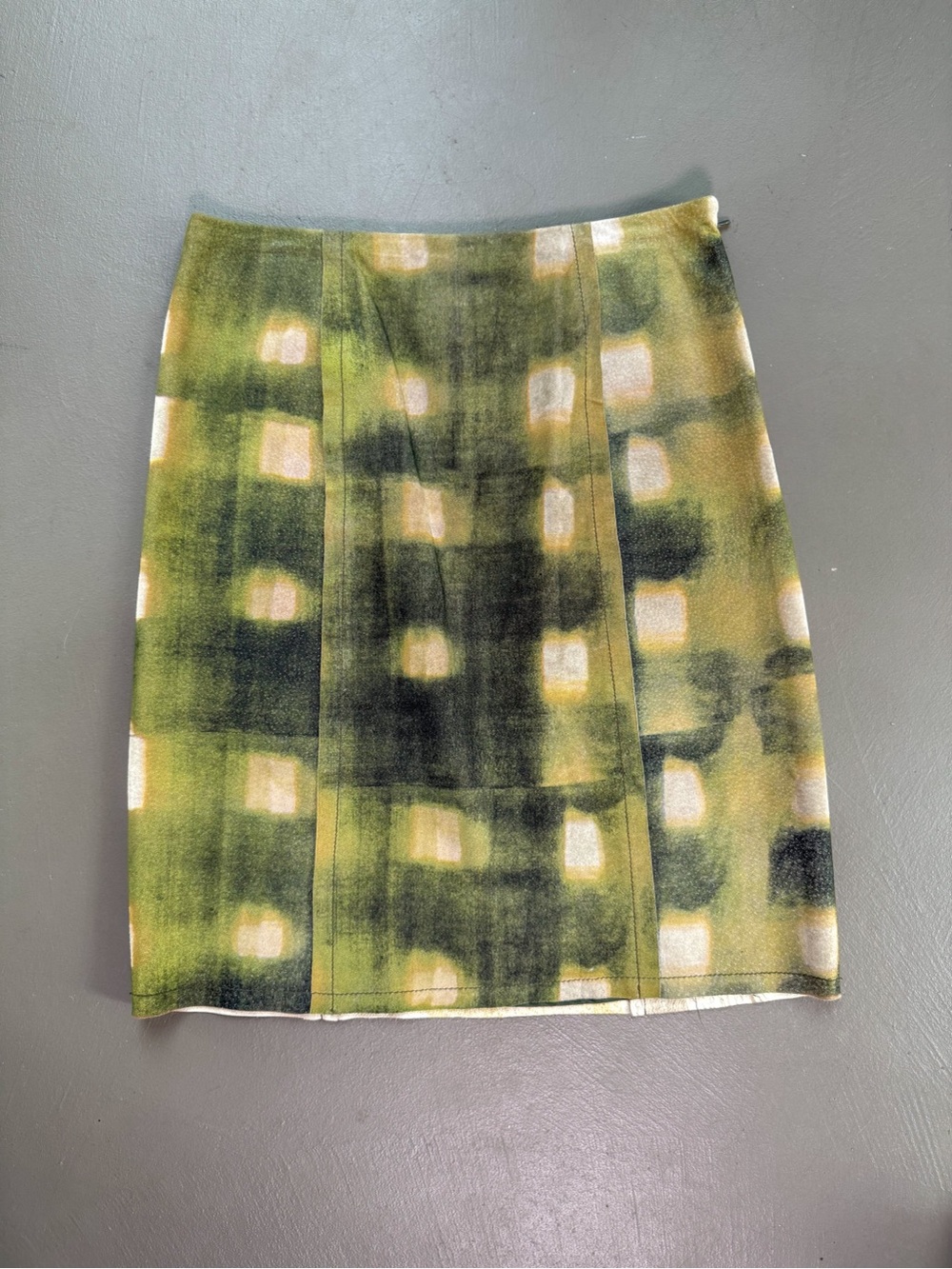 Worth Genuine Leather Olive and Cream Abstract Print Pencil Skirt